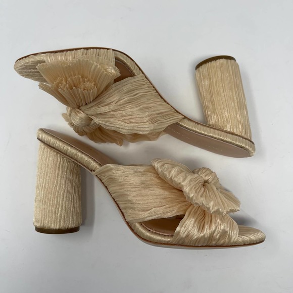 NWB Loeffler Randall Women's Almond Cream Penny Pleated Bow Slide Sandal 6.5 - Picture 4 of 12